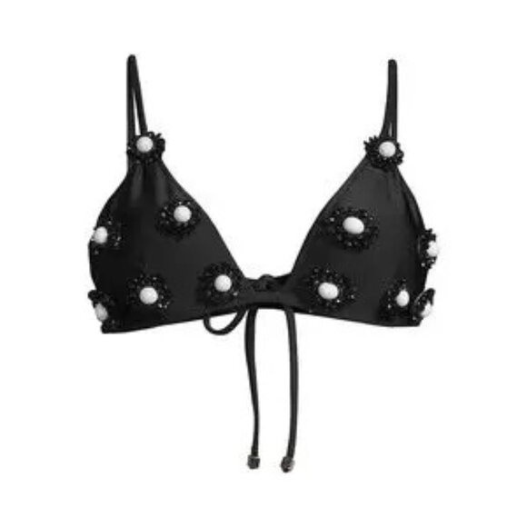 PatBO Women's Large Black Floral Applique Bikini Top Tie Front Swimsuit Beach - Picture 7 of 7